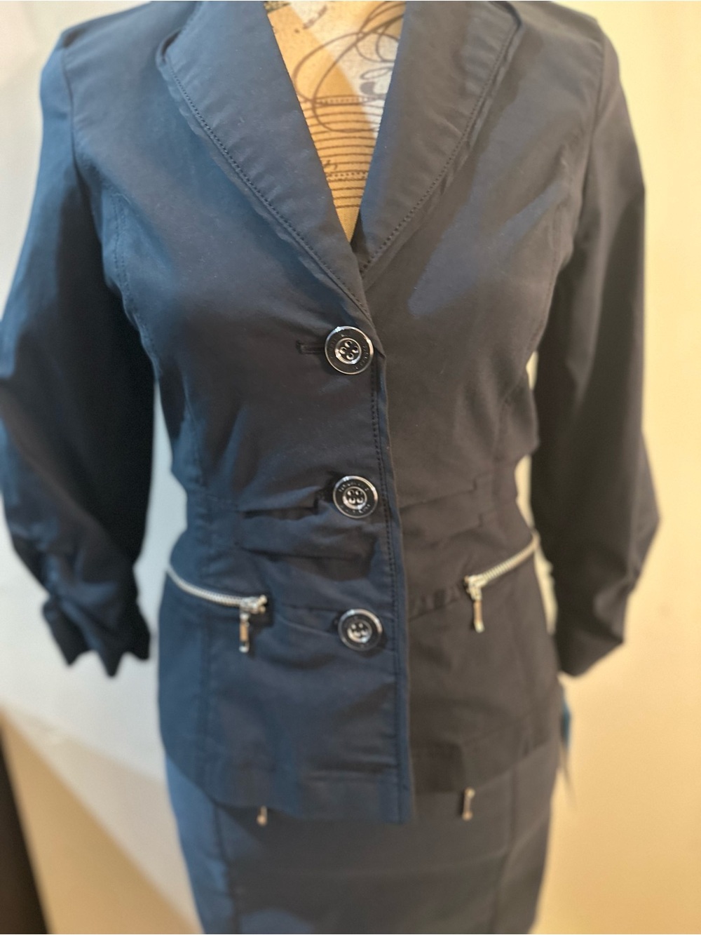Steilmann Navy Blue Two-Piece Jacket and Skirt Set